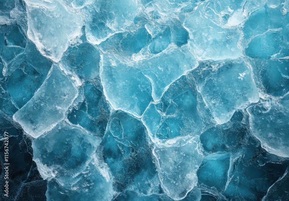 Obraz premium Close-Up of Natural Ice in Shades of Blue and White, Highlighting the Intricate Textures and Patterns in Frozen Water, Ideal for Seasonal Imagery and Nature Photography