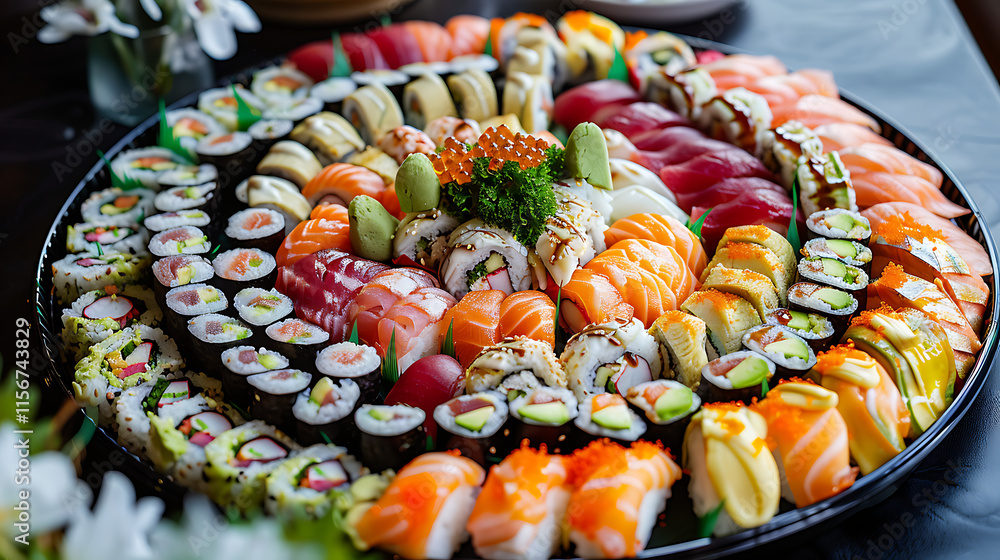 A colorful sushi platter A colorful sushi platter