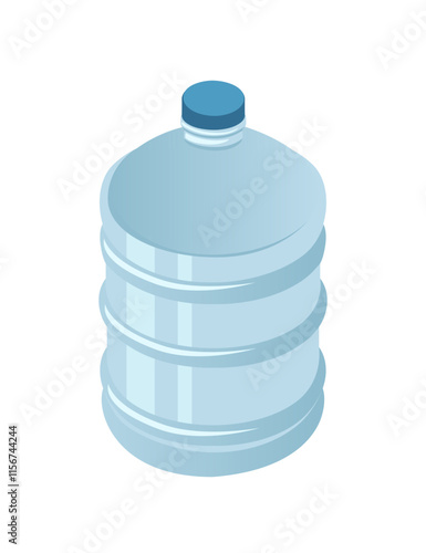 Isometric transparent water tank. Water bottle for cooler with cold and heat water valve. Office supply. Vector illustration isolated on white background