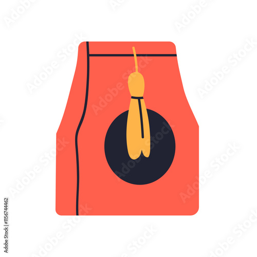 Chinese pouch with tassel. Traditional lucky bag, Asian purse for good luck and fortune. Gift, oriental eastern souvenir from Asia, China. Flat vector illustration isolated on white background