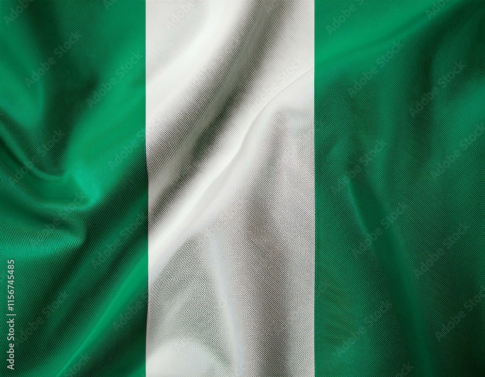 Obraz premium Nigeria national flag waving in the sky behind the tree. The flag blow in beautiful sunlight. Nigeria national flag for independence day.