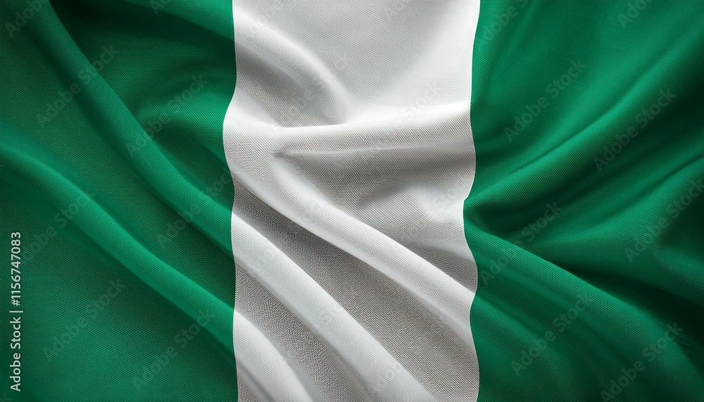 Obraz premium Nigeria national flag waving in the sky behind the tree. The flag blow in beautiful sunlight. Nigeria national flag for independence day.