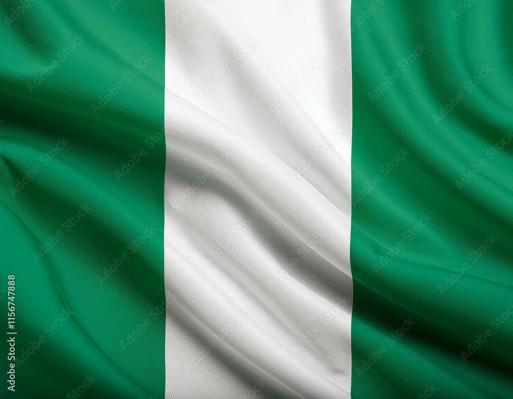 Nigeria national flag waving in the sky behind the tree. The flag blow in beautiful sunlight. Nigeria national flag for independence day. Nigeria national flag waving in the sky behind the tree. The flag blow in beautiful sunlight. Nigeria national flag for independence day.