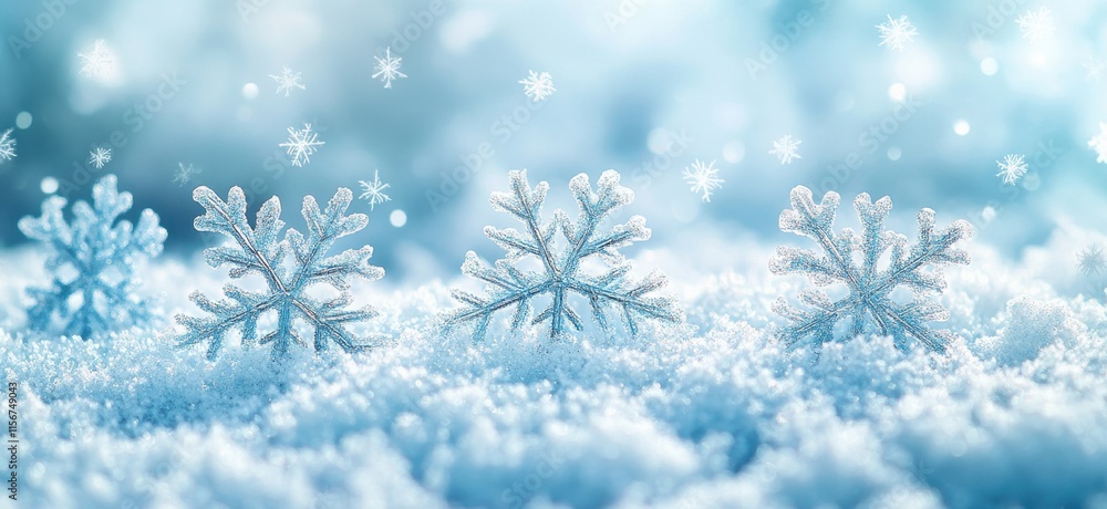 Delicate Snowflakes on Soft Snow Background Creating a Winter Wonderland Atmosphere with Twinkling Lights and Frosty Texture in Cool Blue Tones Delicate Snowflakes on Soft Snow Background Creating a Winter Wonderland Atmosphere with Twinkling Lights and Frosty Texture in Cool Blue Tones