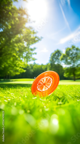 Dynamic Mid-Flight Scene of a DD Disc Golf Game in a Lush Green Course With Intense Spectator Anticipation photo