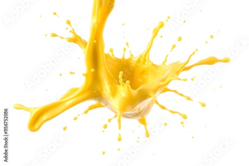 A vibrant splash of yellow liquid against a white background, showcasing motion and energy.
