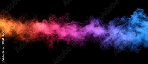 Colorful smoke gradient fog swirling in the air against a dark background creating a dramatic space for text or design elements