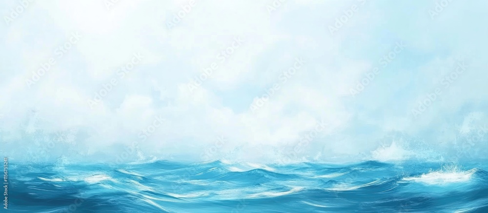 Serene blurred blue sea waves under a soft sky creating a tranquil backdrop with ample empty space for text or branding Serene blurred blue sea waves under a soft sky creating a tranquil backdrop with ample empty space for text or branding