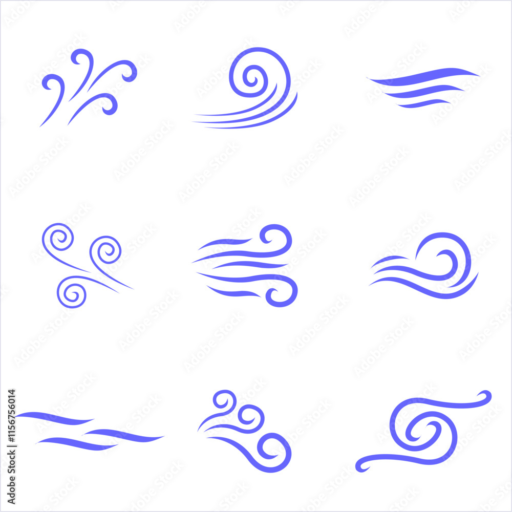 Obraz premium Wind air flow vector icon set. Air icon set vector design template.