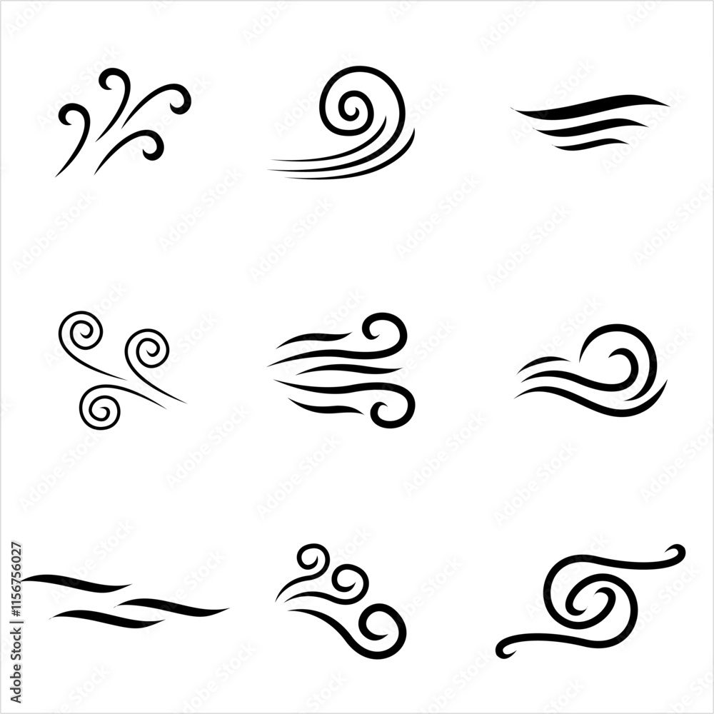Fototapeta premium Wind air flow vector icon set. Air icon set vector design template.