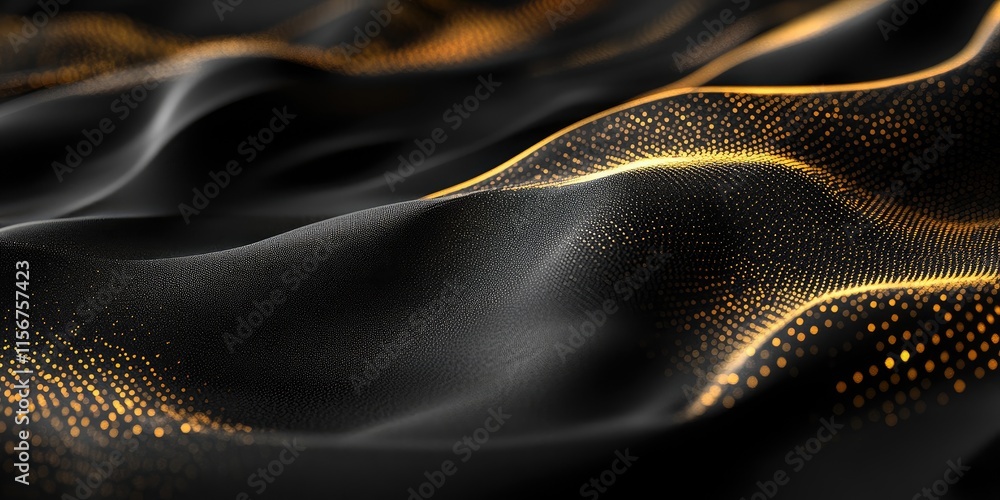 Naklejka premium Elegant Black Background with Abstract Gold Waves and Text Space for Promotional Designs and Creative Projects
