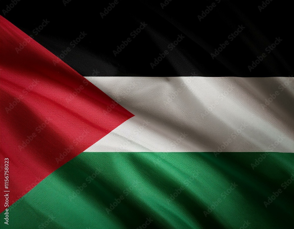 Waving flag of Palestine in white background. Palestine flag for independence day. The symbol of the state on wavy fabric. Waving flag of Palestine in white background. Palestine flag for independence day. The symbol of the state on wavy fabric.