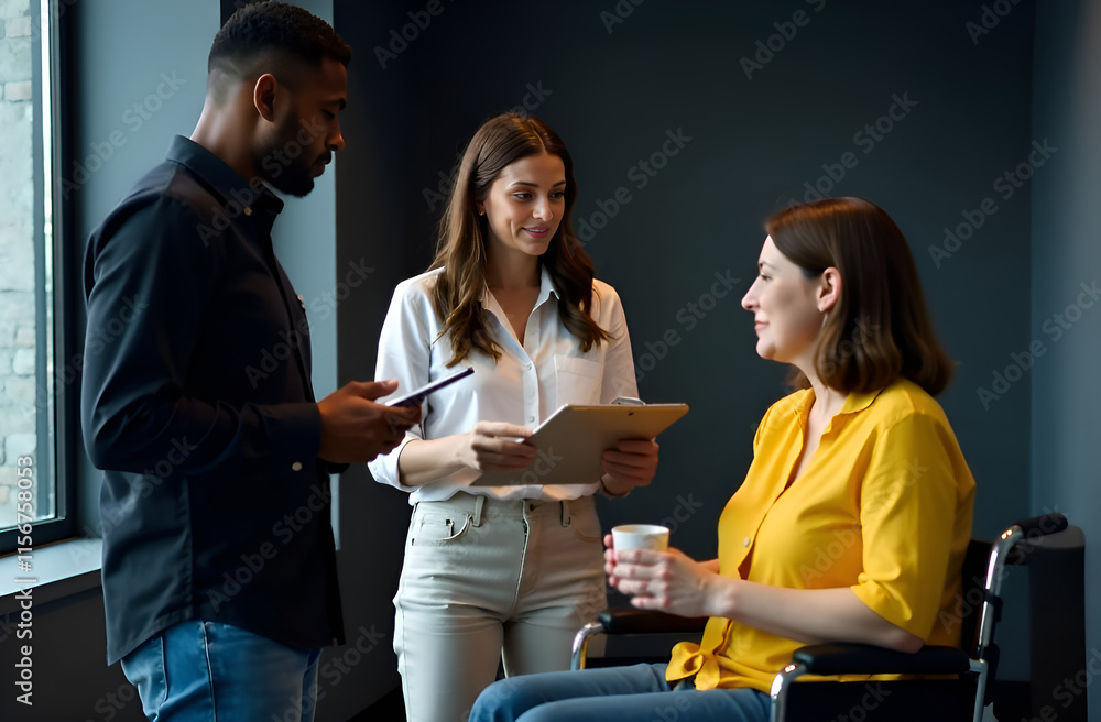 Participating in a Collaborative Meeting with Diverse Team Members in a Modern Workspace Setting