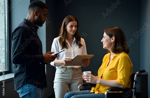 Obraz na płótnie Participating in a Collaborative Meeting with Diverse Team Members in a Modern Workspace Setting w salonie