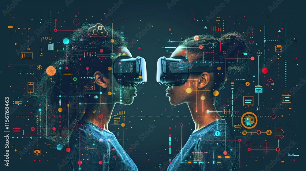 flat design, illustration, The Virtual School: Students immerse themselves in learning through virtual worlds