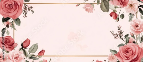 Elegant Floral Wedding Invitation Template with Rose Accents on Light Pink Background for Personalized Bridal Card Design photo