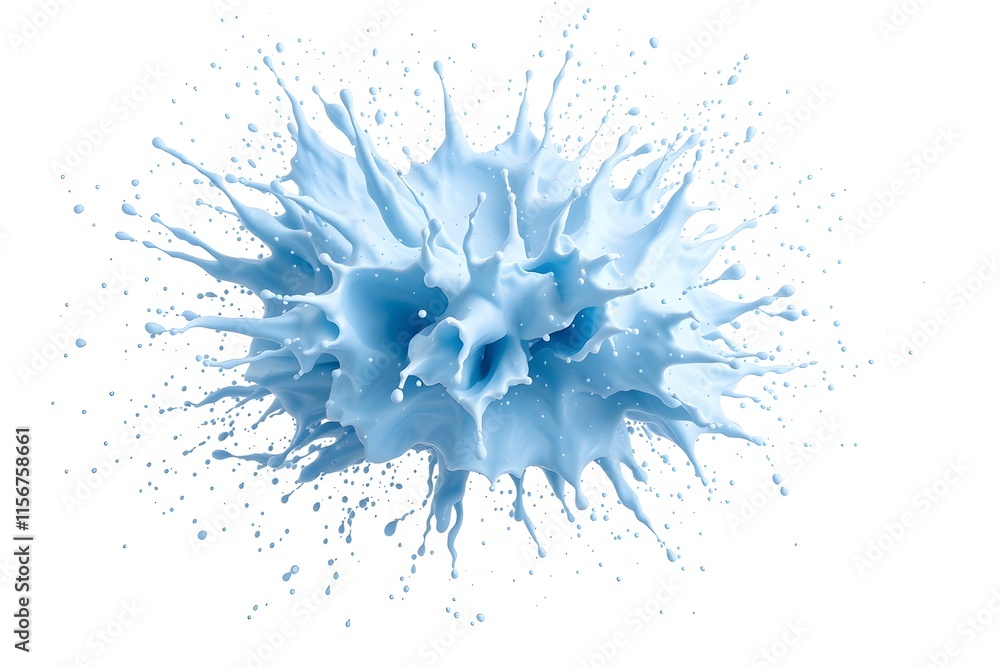 A splash of blue liquid, resembling paint or milk, against a white background. A splash of blue liquid, resembling paint or milk, against a white background.