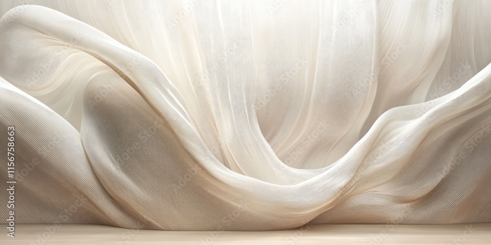 Obraz premium Serene Elegant Background of Flowing White Fabric with Soft Curves and Ample Space for Text or Graphic Overlay