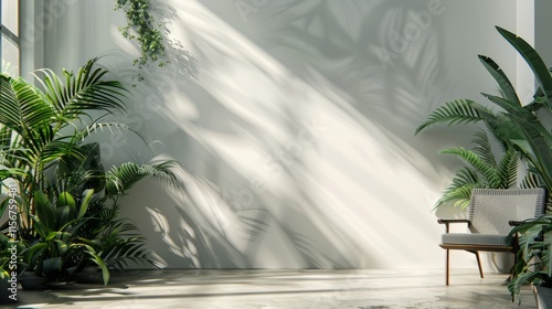 Contemporary workspace features sleek furniture lush green plants and natural light with background for text --ar 16:9 --v 6 Job ID: 9e1932dc-58de-4343-8dcb-bac30d7f250b