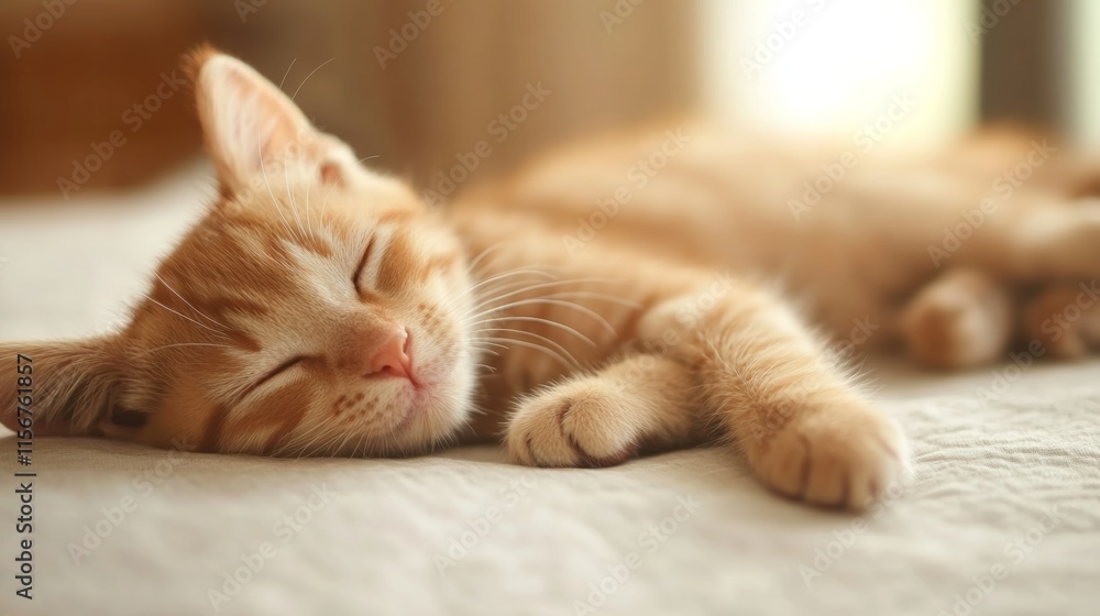 A charming red cat sleeps and smiles in his sleep.