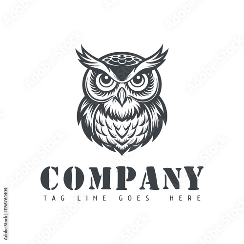 Retro vintage hand drawn owl logo