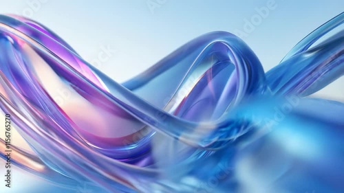 Twisted translucent shapes in vibrant purples and blues, intertwining with reflective, glossy textures