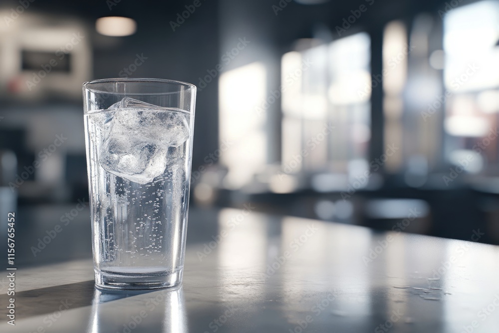 Glass of Sparkling Water with Bubbles in Sunlit Environment Glass of Sparkling Water with Bubbles in Sunlit Environment
