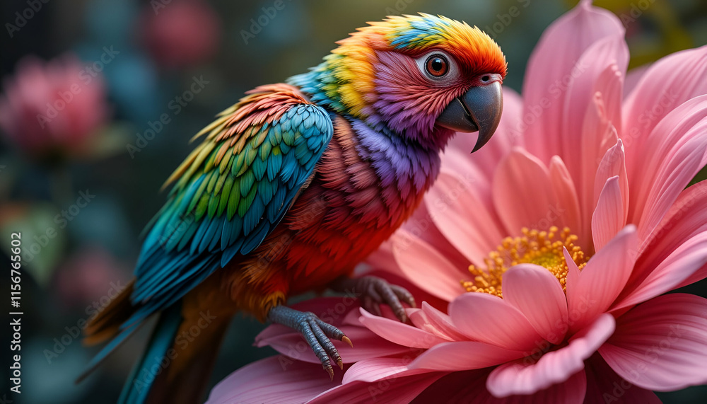 Fototapeta premium parrot a colorful parrot on a branch surrounded by flowers