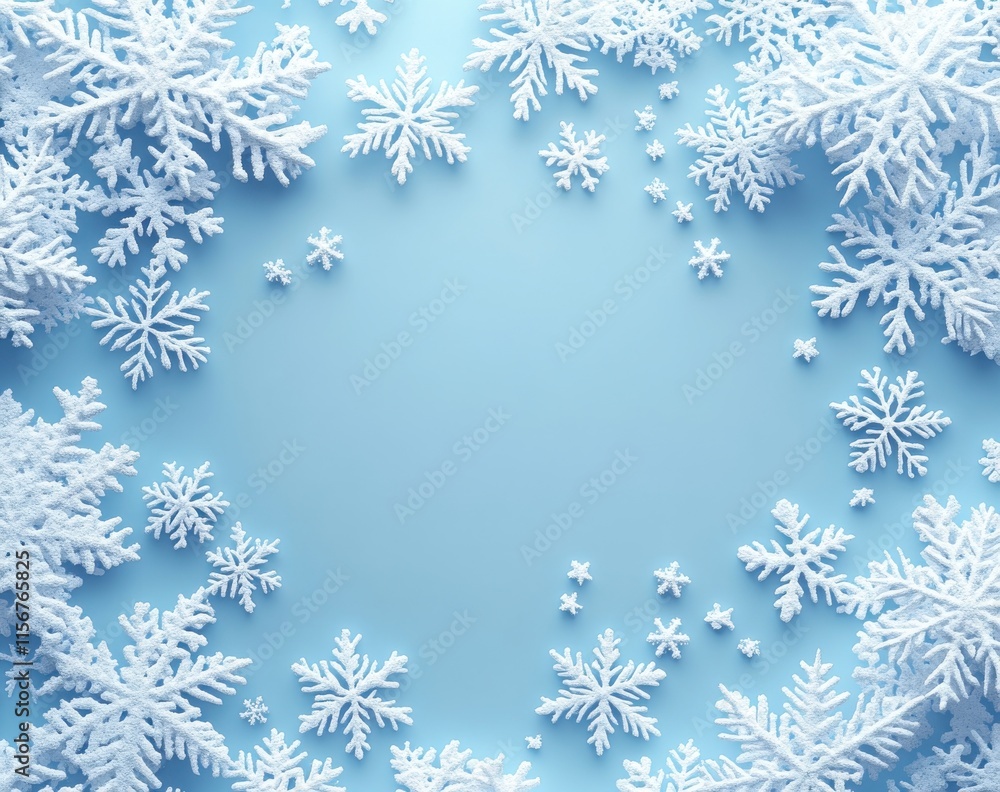 Frosty White Snowflakes on a Soft Blue Background Creating a Winter Wonderland Frame Perfect for Seasonal Celebrations and Holiday Themes Frosty White Snowflakes on a Soft Blue Background Creating a Winter Wonderland Frame Perfect for Seasonal Celebrations and Holiday Themes