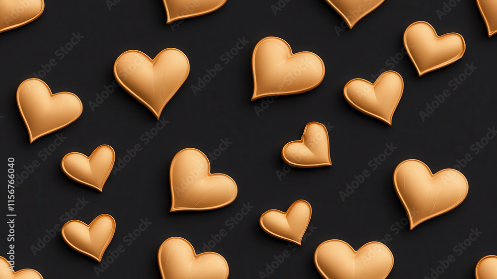 Obraz premium Valentine seamless pattern of golden hearts on dark background create elegant pattern for design