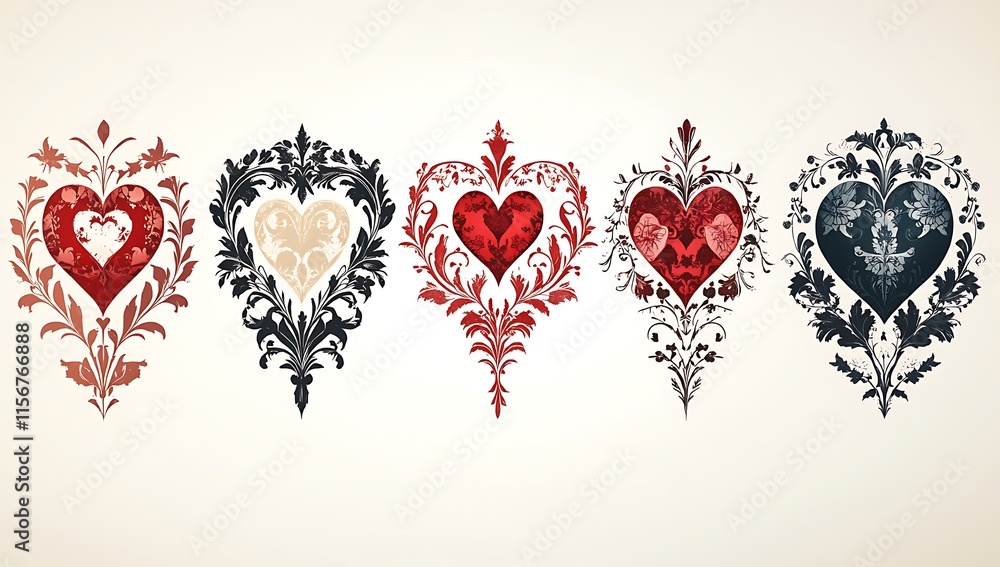 Group of Hearts with Different Colors on white background for Happy Valentine's Day Group of Hearts with Different Colors on white background for Happy Valentine's Day