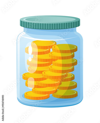 Glass jar full of gold coins.
