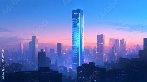 Wallpaper Mural Futuristic City Skyline at Dusk Neon Tower Torontodigital.ca
