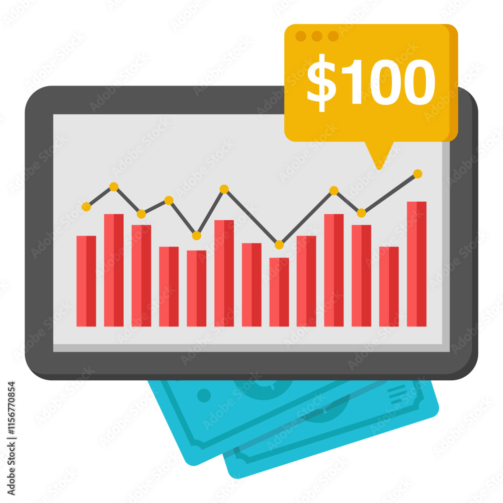 A flat design icon of online stock market A flat design icon of online stock market