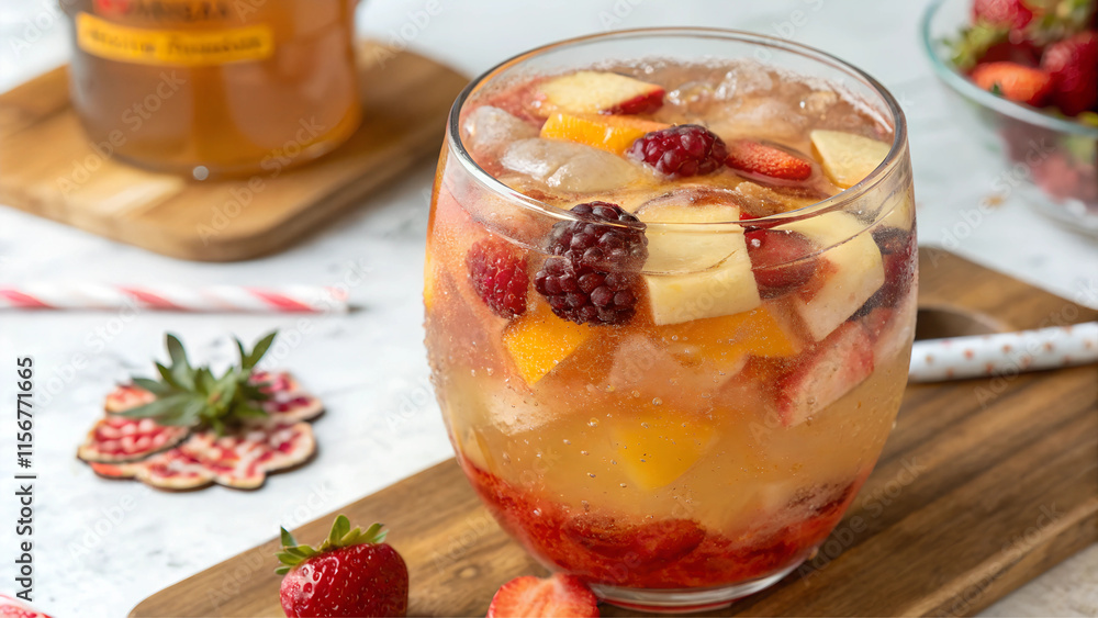 Refreshing fruit punch with vibrant colors and fresh garnish Refreshing fruit punch with vibrant colors and fresh garnish