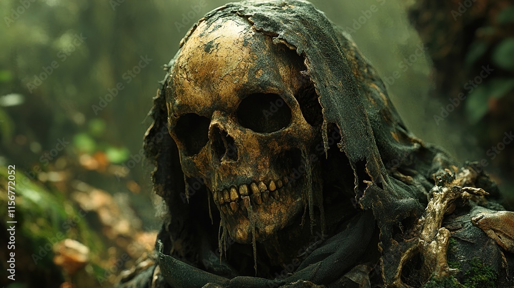 Dark Forest Skull: A Spooky Halloween Image Dark Forest Skull: A Spooky Halloween Image