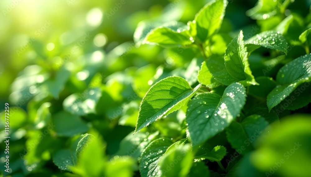 An elaborate perspective of a green leaf embellished with sparkling water droplets, signifying the rejuvenation of spring An elaborate perspective of a green leaf embellished with sparkling water droplets, signifying the rejuvenation of spring