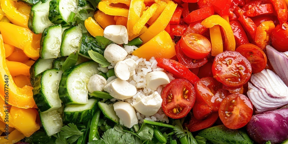 Food trends vegan concept. A vibrant array of fresh vegetables, including cucumbers, peppers, tomatoes, and onions, arranged beautifully for a healthy meal. Food trends vegan concept. A vibrant array of fresh vegetables, including cucumbers, peppers, tomatoes, and onions, arranged beautifully for a healthy meal.