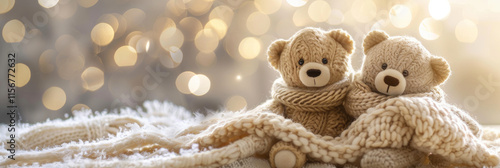 Wallpaper Mural Winter morning on Valentine's Day with two cuddling toy bears, romantic atmosphere Torontodigital.ca