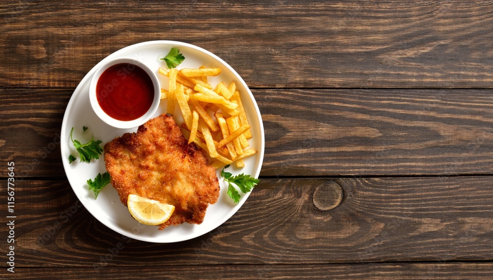 Weiner schnitzel with potato fries Weiner schnitzel with potato fries