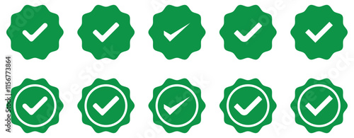Verified badges. Set of verified badge. Green Verified badge icon set. Verified badge profile set Verified badge. Valid. Social media account verification icon. Green check mark icon