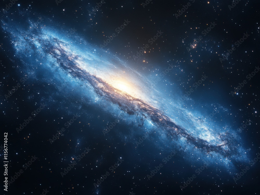 Fototapeta premium A breathtaking view of a spiral galaxy amidst a vibrant nebula, showcasing bright stars and cosmic dust, creating a stunning 8k cinematic space scene.