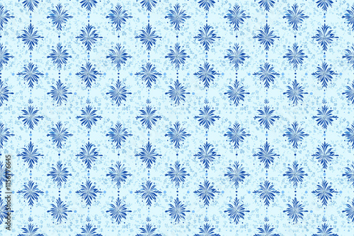 Wallpaper Mural Light blue pattern featuring symmetrical snowflake-like designs. A winter-inspired aesthetic with a clean, crisp, and calming feel, ideal for seasonal themes. Torontodigital.ca