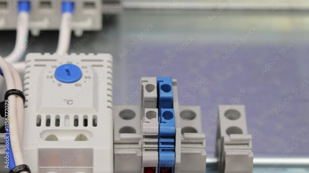 Electrical screw terminals for connecting wires in an electrical switchboard. Soft focus. Close-up. Electrical screw terminals for connecting wires in an electrical switchboard. Soft focus. Close-up.