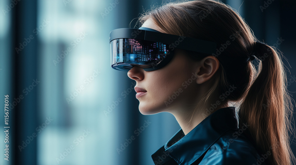 Female IT Specialist Analyzing Code and Data Exploring Cybersecurity and Artificial Intelligence with Augmented Reality Female IT Specialist Analyzing Code and Data Exploring Cybersecurity and Artificial Intelligence with Augmented Reality