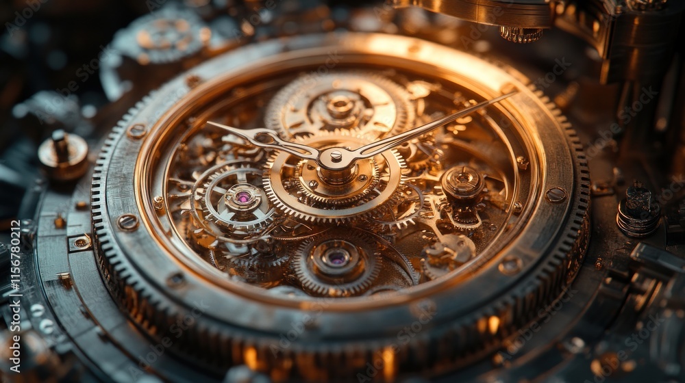 Intricate clockwork mechanism showcasing gears and elegance in design. Intricate clockwork mechanism showcasing gears and elegance in design.
