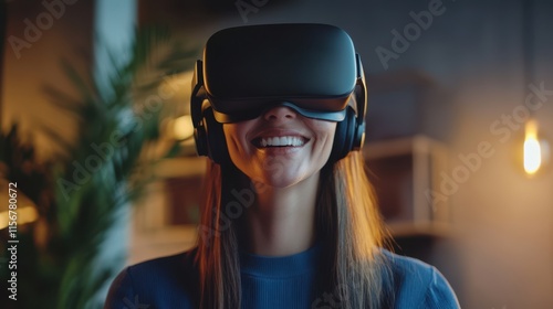 The Woman Wearing VR Headset