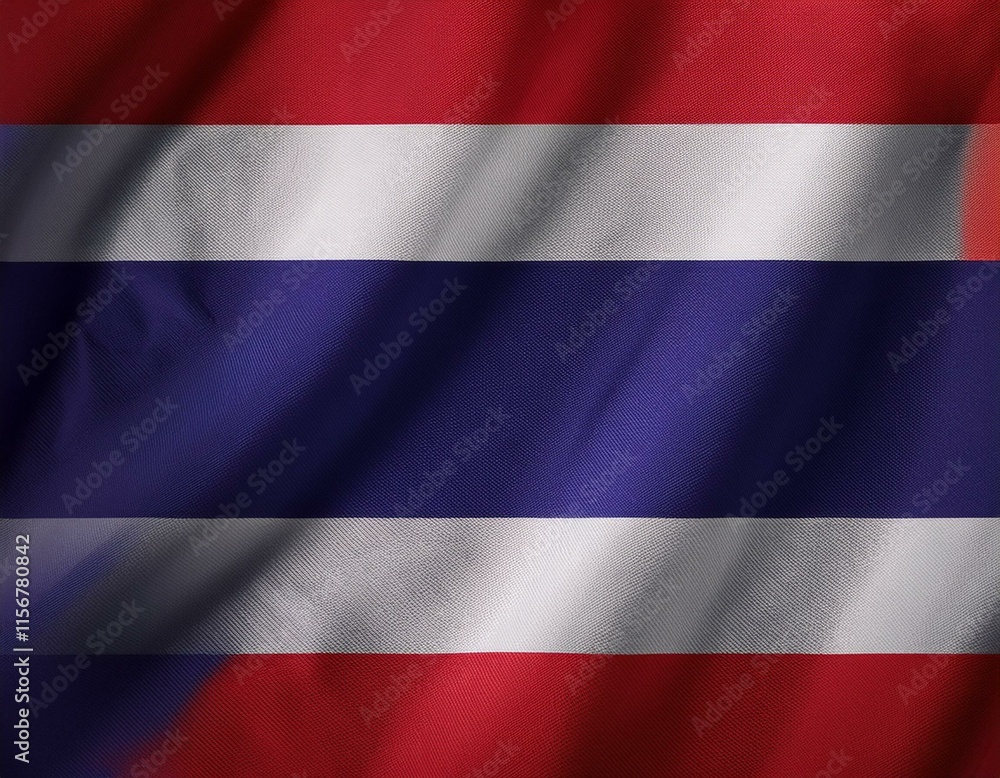 Naklejka premium A flag of Thailand is flying in the sky. The flag is red, white, and blue