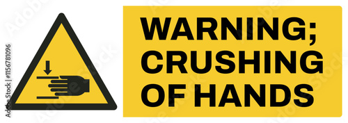 ISO warning safety signs uppercase text_warning ; crushing of hands_landscape size 1/2 a4/a3/a2/a1 