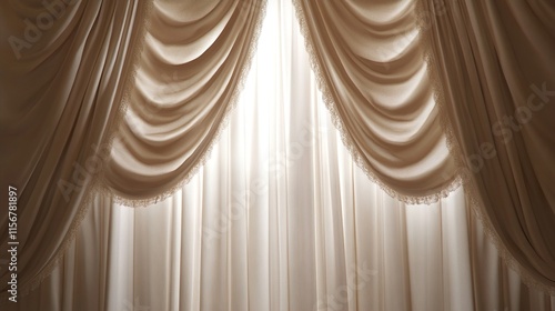 Elegant Beige Curtains Draped Luxuriously over Window photo